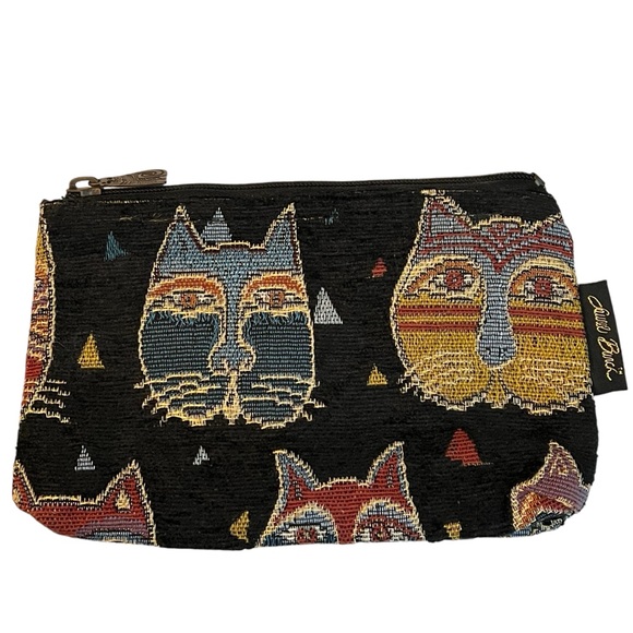 Laurel Burch Feline Black Colorful Cats Tapestry Zipper  Cosmetic Bag - Picture 1 of 6